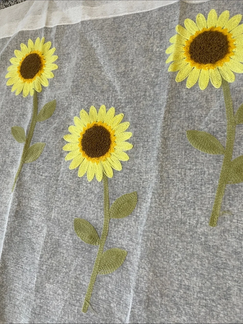Sunflower Embroidered Sheer Curtain Panels Bright Yellow Floral Vintage-Inspired